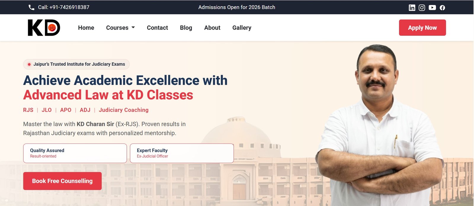 KD Classes Website Showcasing RJS Toppers