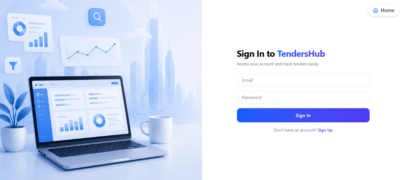 TendersHub Homepage Interface