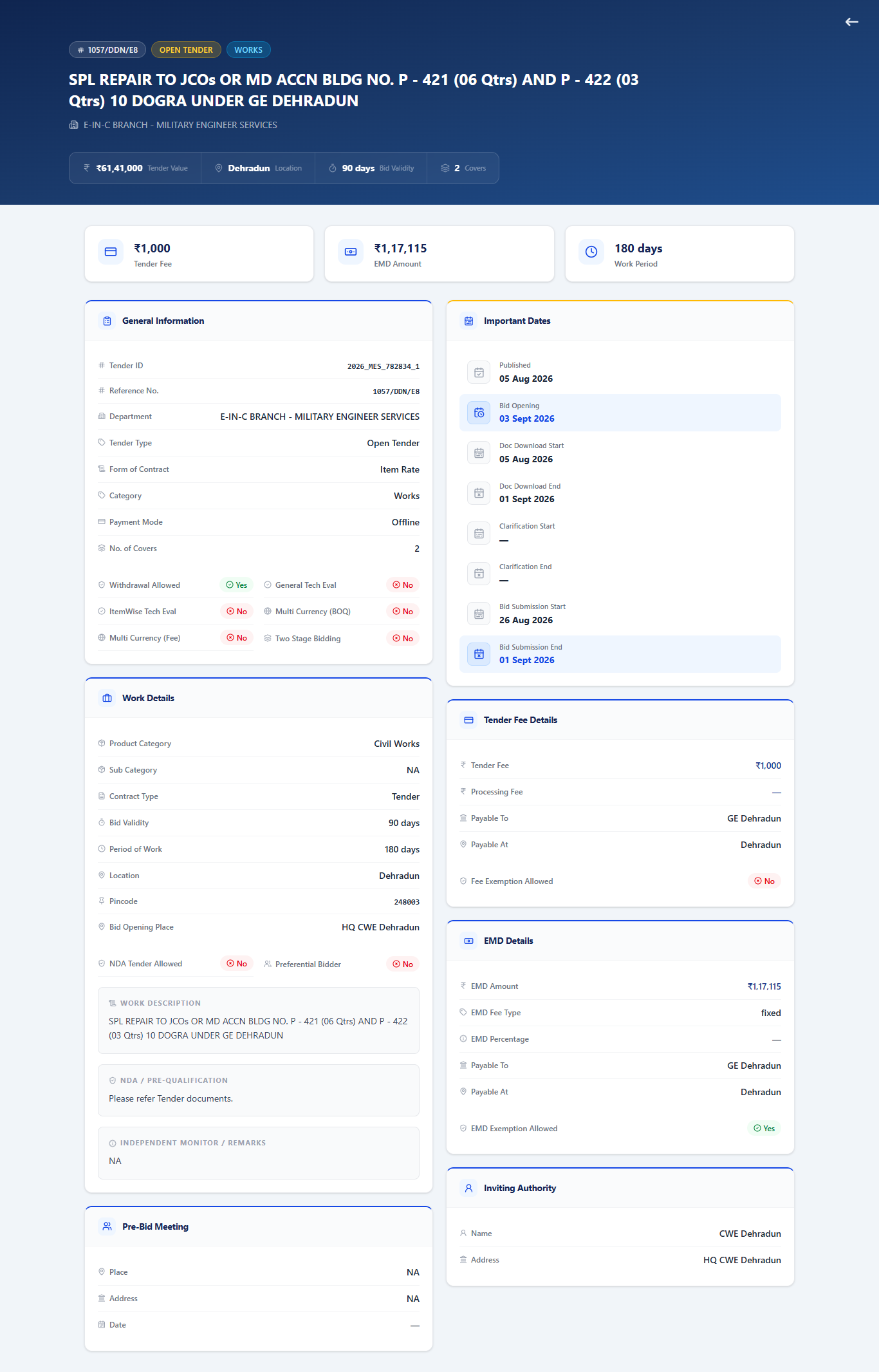 Tender Listing and Filtering Dashboard
